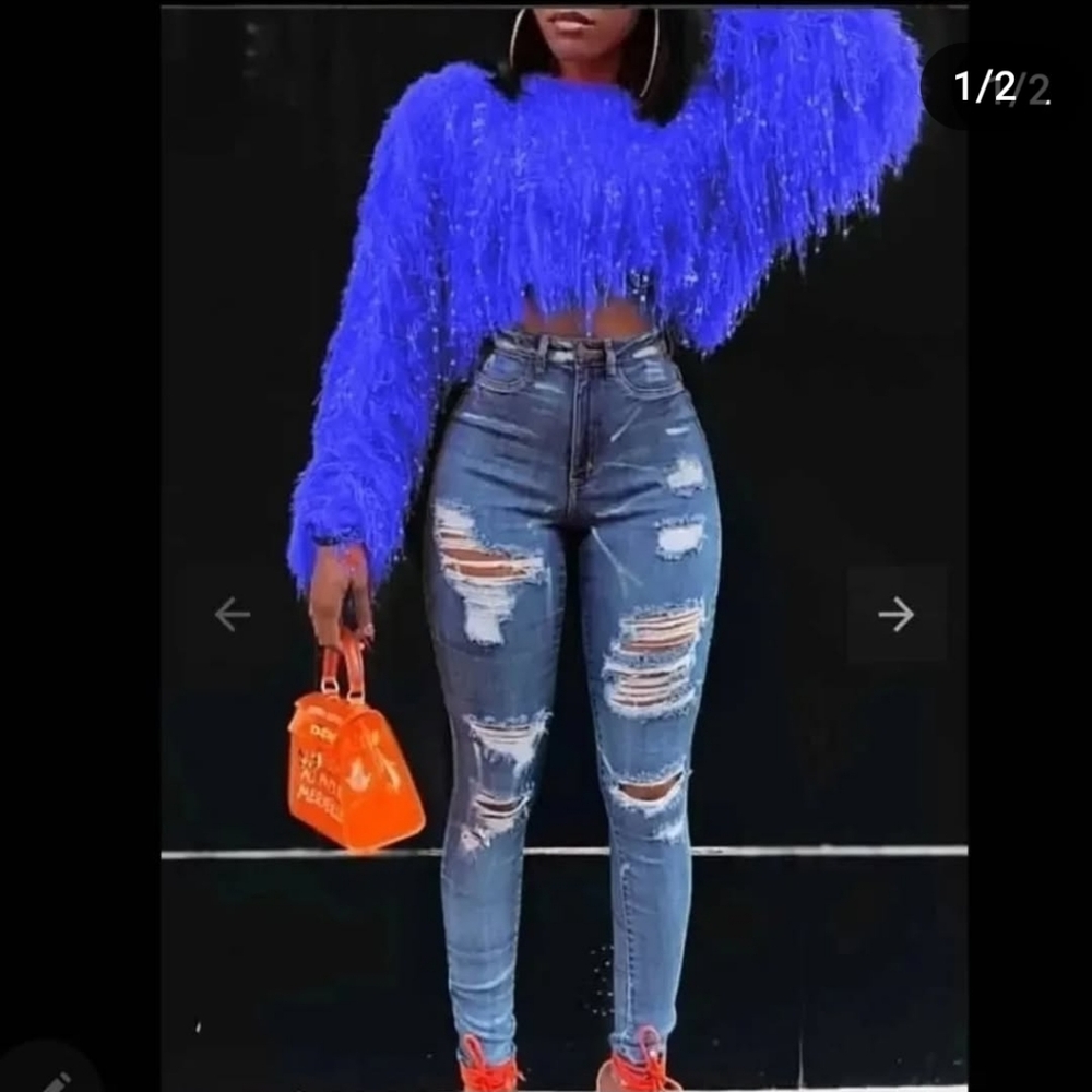 Vibrant Blue Fringe Sweater
